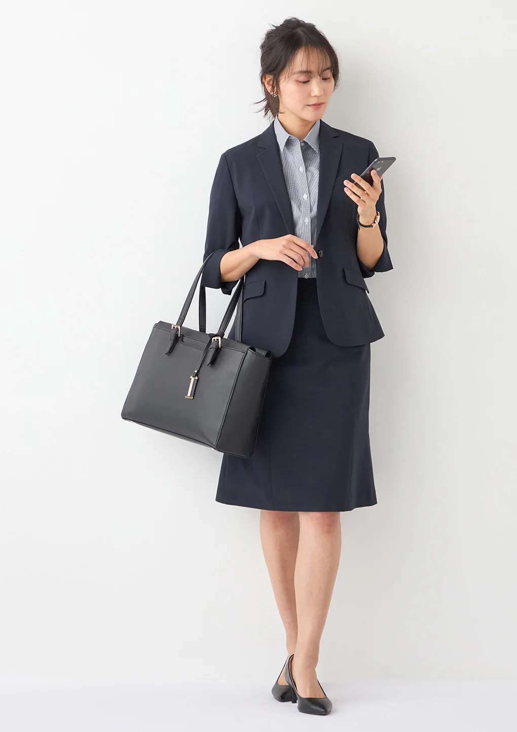 Washable Stretch Three-Quarter Sleeve Check Jacket - Navy - Image 28