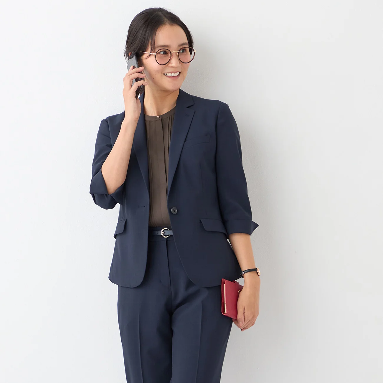 Washable Stretch Three-Quarter Sleeve Check Jacket - Navy - Image 7