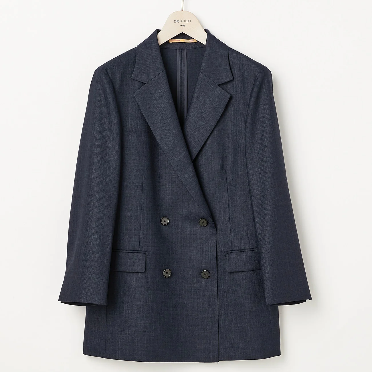 THE THIRD SUITS Linen-Like Cropped Sleeve Double-Breasted Jacket - Navy - Image 21