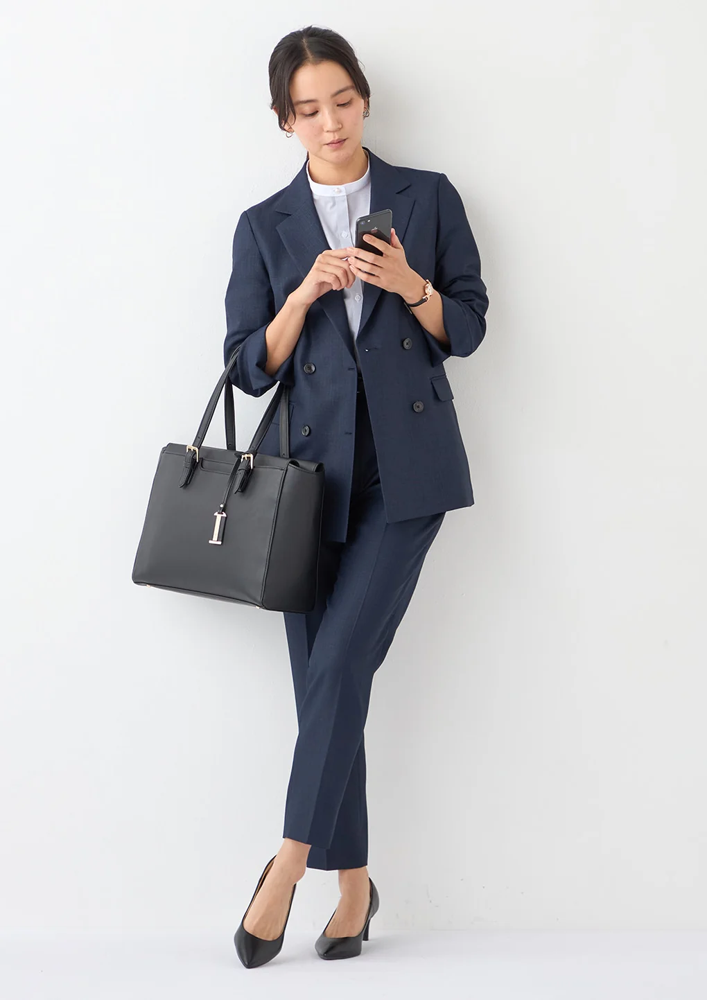 THE THIRD SUITS Linen-Like Cropped Sleeve Double-Breasted Jacket - Navy - Image 36