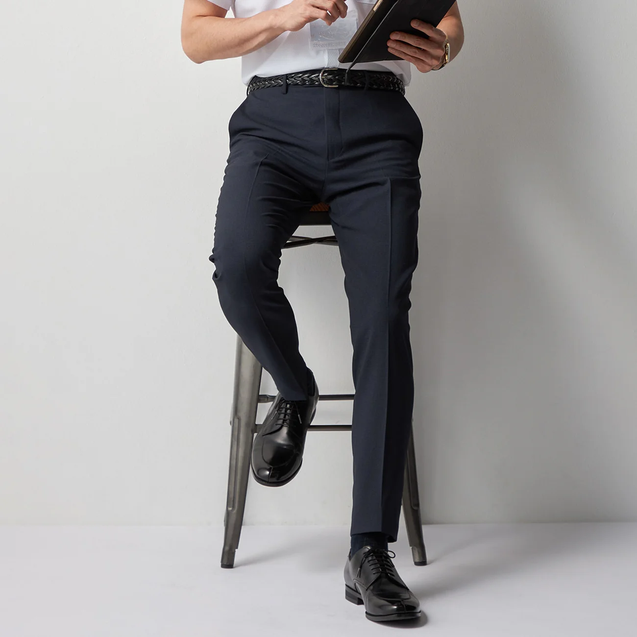 Super Cool High-breathability Check Pants - Navy